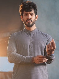 Ash Grey Blended Kurta Shalwar - AL-KS-2656