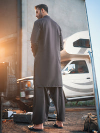 Charcoal Grey Blended Kurta Shalwar - AL-KS-2687