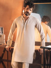 Beige Blended Kurta Trouser - AL-KT-2692
