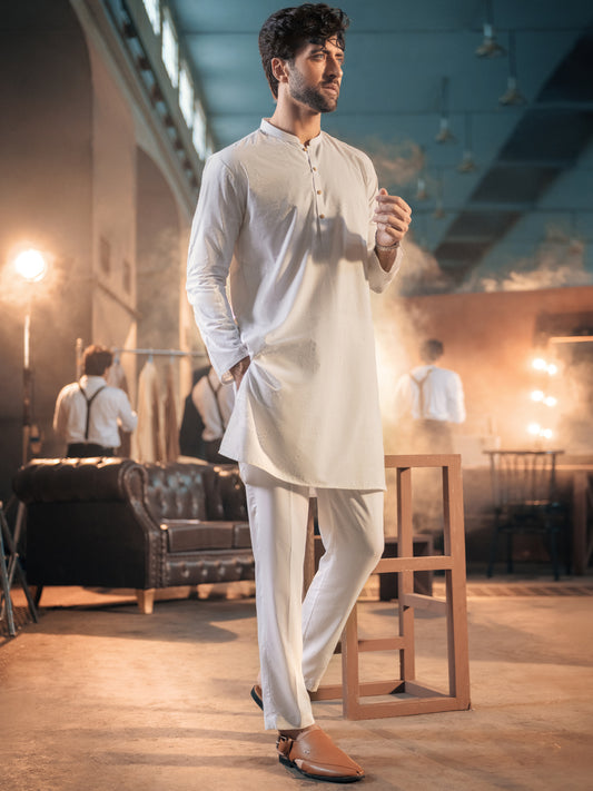 White Blended Kurta Trouser - AL-KT-2688
