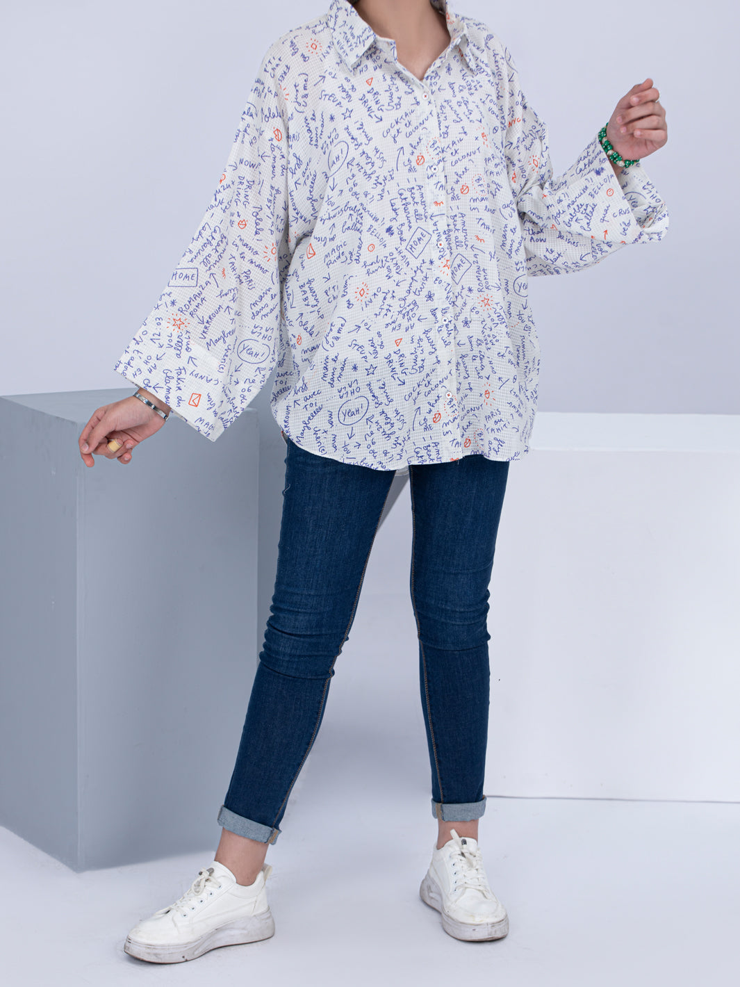 White Cotton Dobby Kurti - ALT-LK-1044