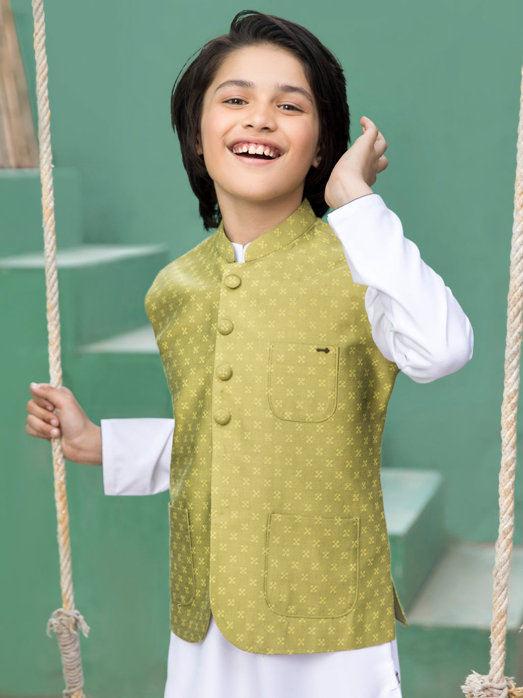 Green Blended Boy Waistcoat - ALT-WC-001