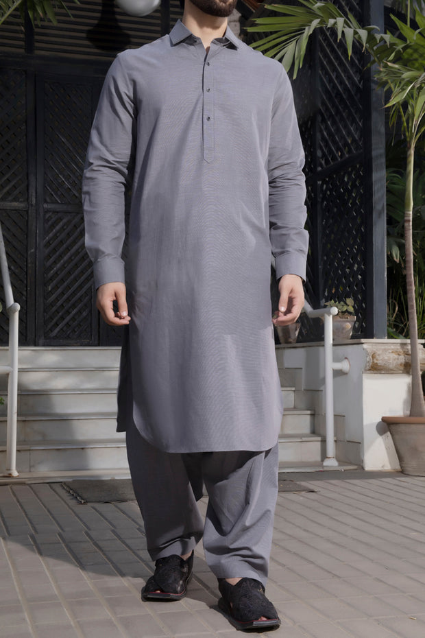 Grey Cotton Kameez Shalwar - ALWA-KS-071