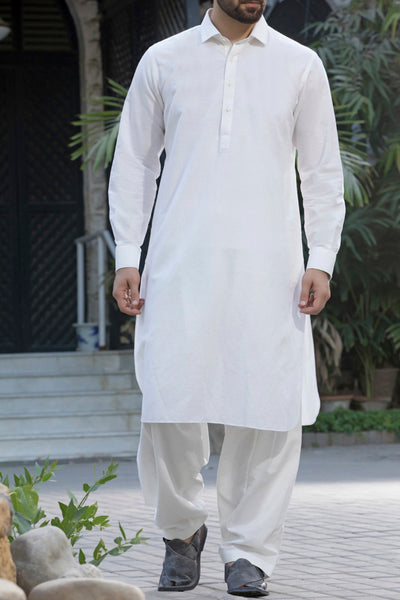 Off White Cotton Kameez Shalwar - ALWA-KS-077