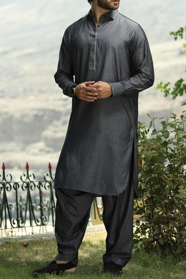 Grey Kameez Shalwar - ALWA-KS-095