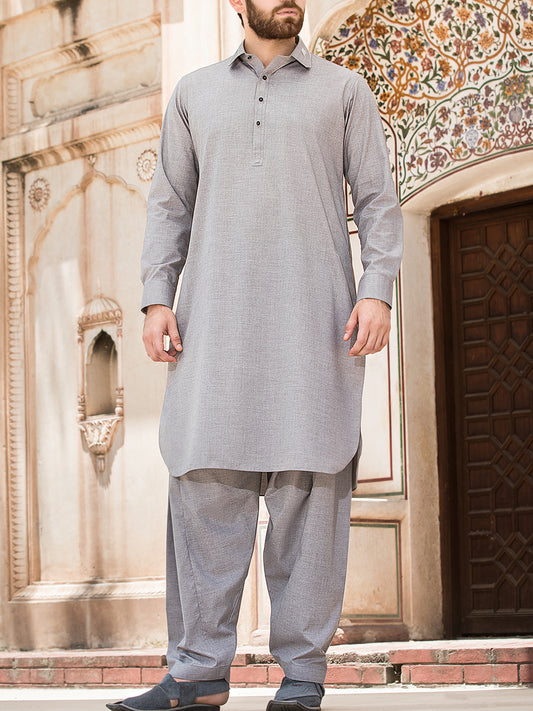 Light Grey Blended Kameez Shalwar - ALWA-KS-124