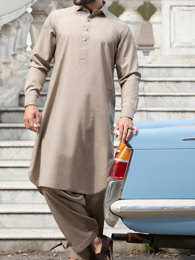 Sand Colored Blended Kameez Shalwar - ALWA-KS-133