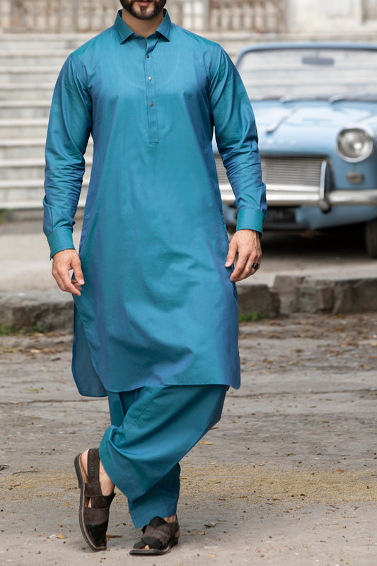 Blue Cotton Kameez Shalwar - ALWA-KS-134