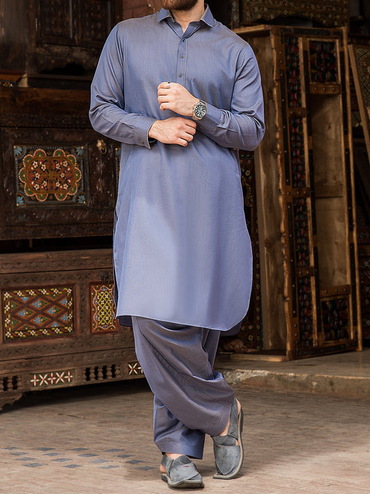 Light Blue Cotton Kameez Shalwar - ALWA-KS-141