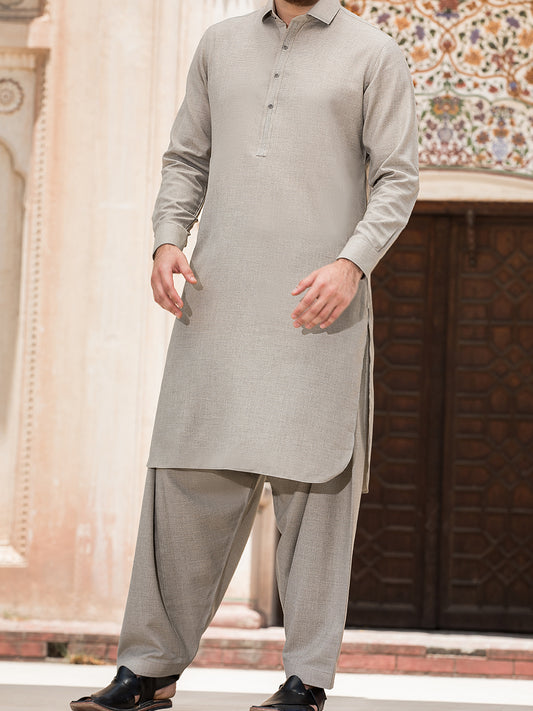 Sand Colored Blended Kameez Shalwar - ALWA-KS-148