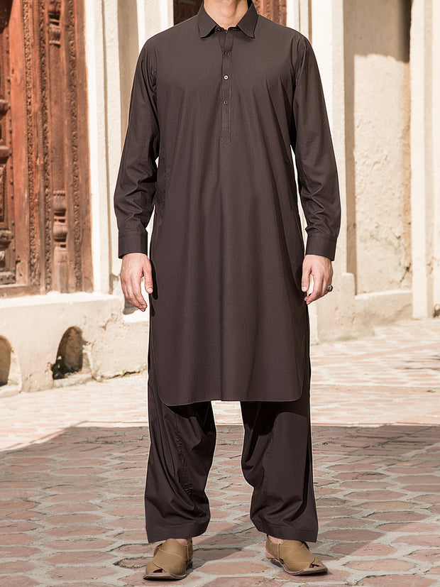 Brown Blended Kameez Shalwar - ALWA-KS-155