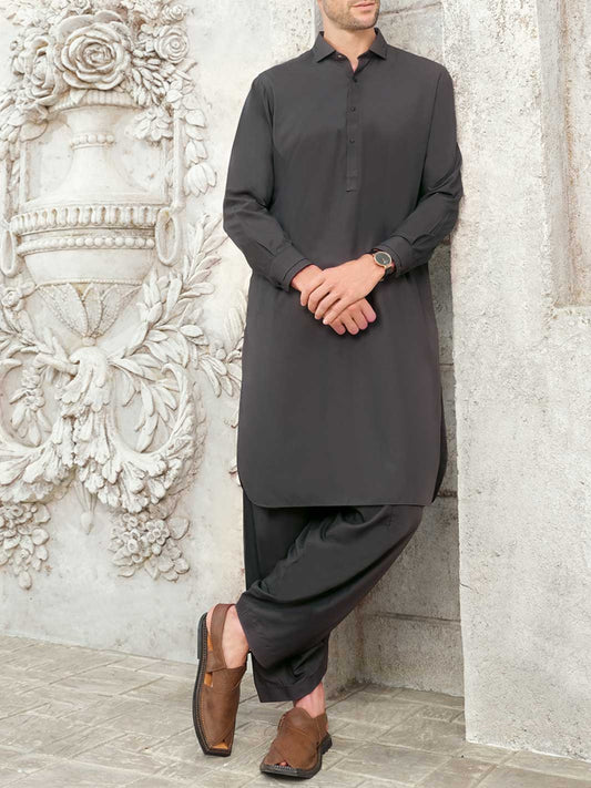 Grey Blended Kameez Shalwar - ALWA-KS-165
