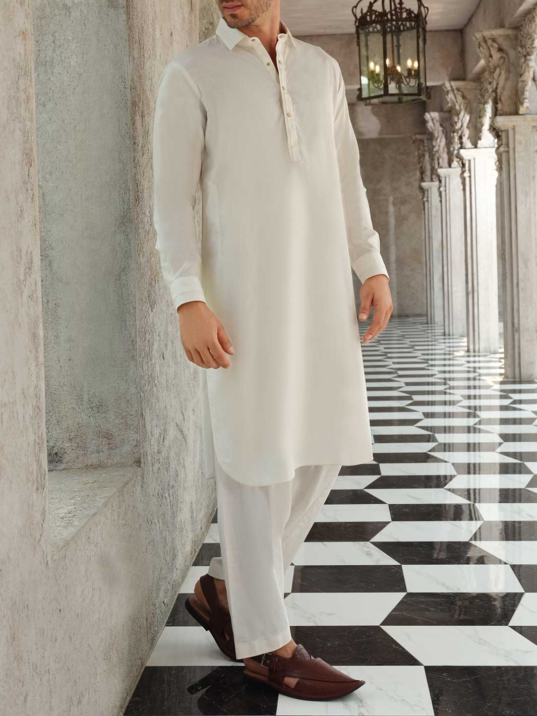White Blended Kameez Shalwar - ALWA-KS-172