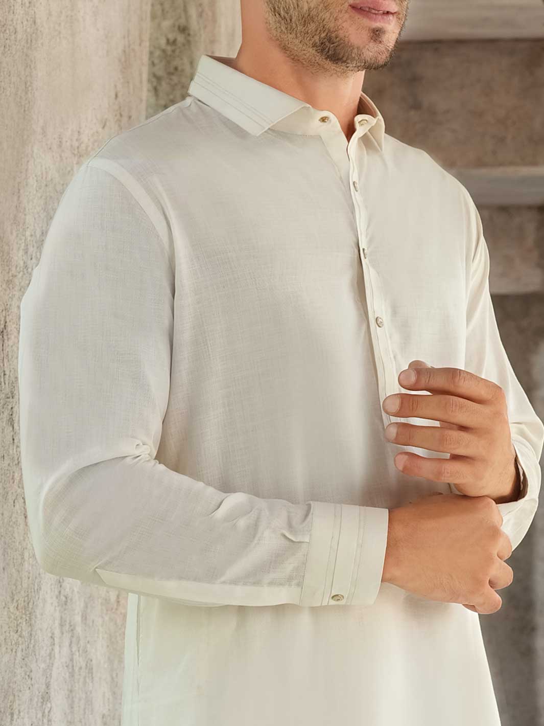 White Blended Kameez Shalwar - ALWA-KS-172