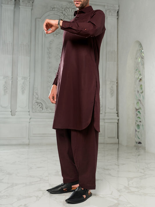 Maroon Blended Kameez Shalwar - ALWA-KS-176