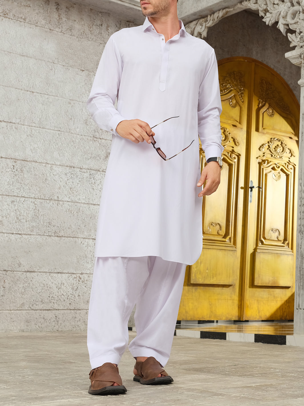 White Blended Kameez Shalwar - ALWA-KS-180