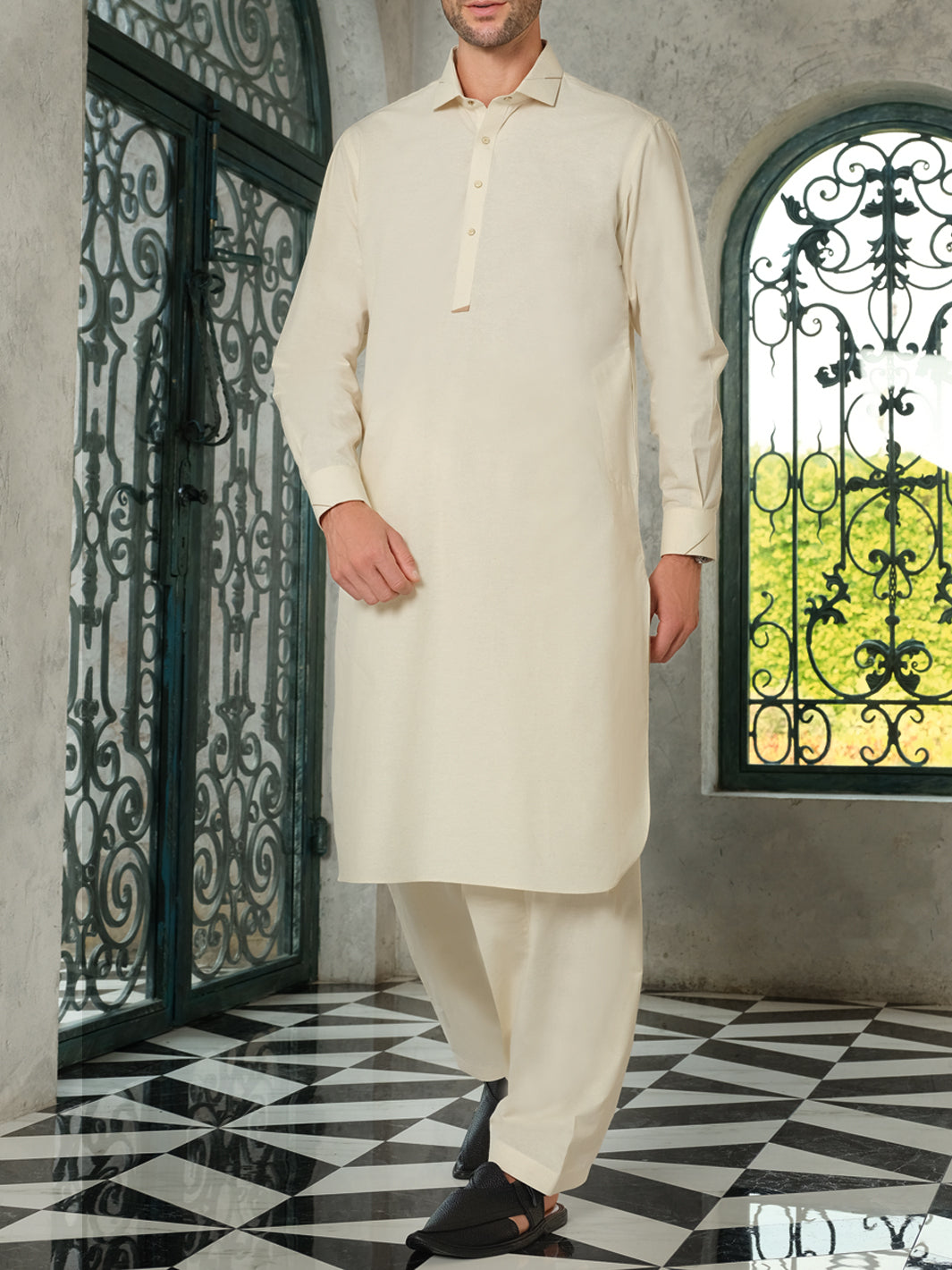Cream Blended Kameez Shalwar - ALWA-KS-188