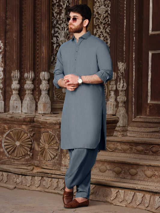 Light Blue Blended Kameez Shalwar - ALWA-KS-201