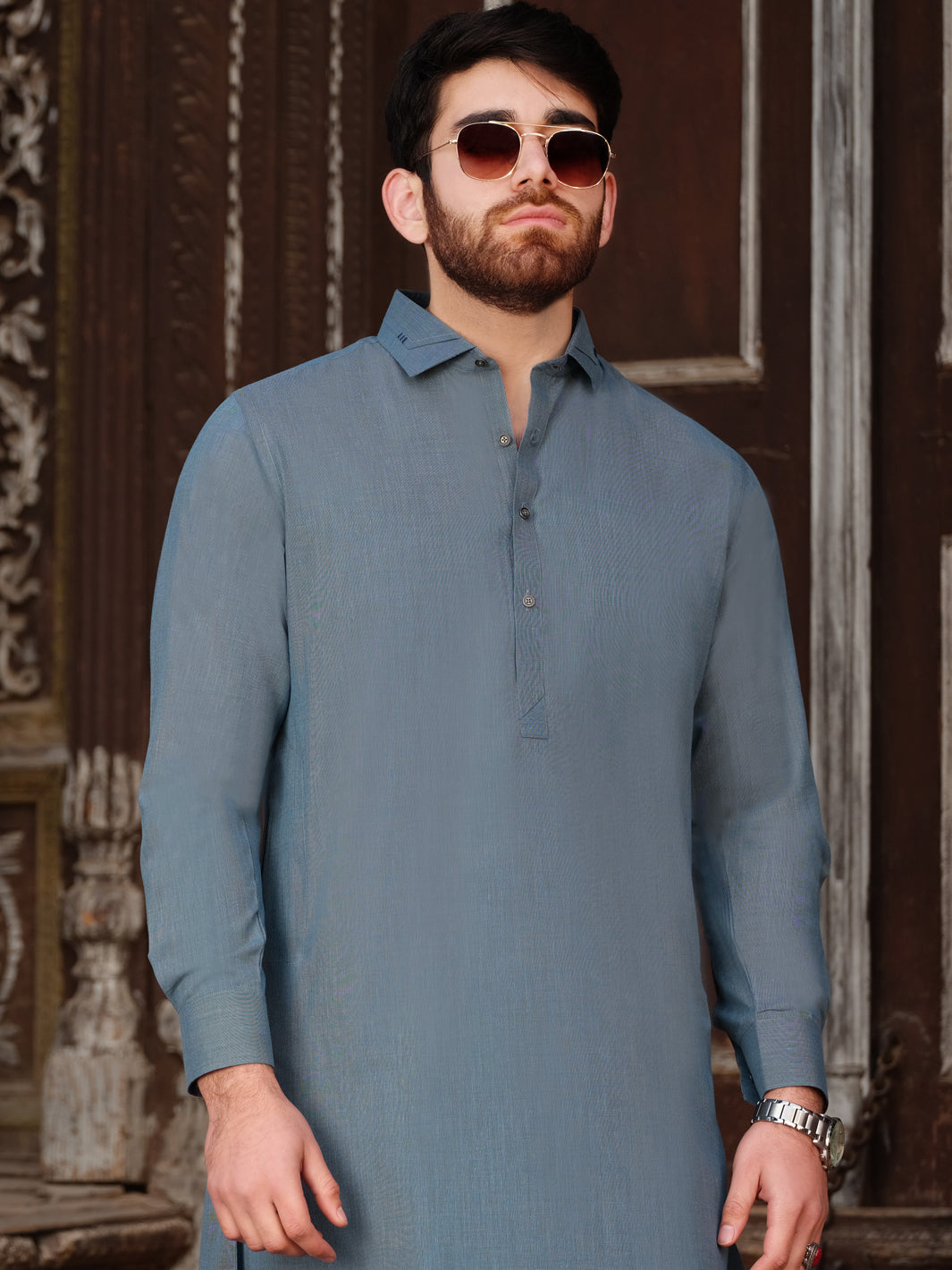 Light Blue Blended Kameez Shalwar - ALWA-KS-201