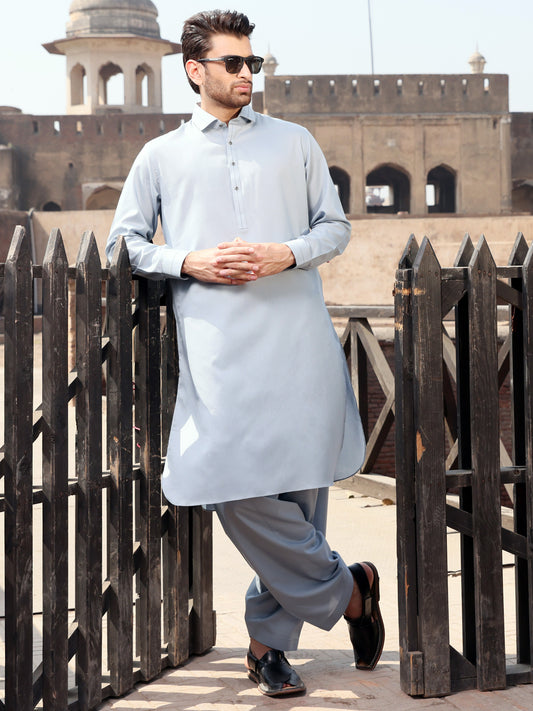 Light Blue Blended Kameez Shalwar - ALWA-KS-203