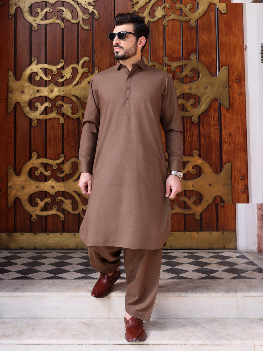Brown Blended Kameez Shalwar - ALWA-KS-205