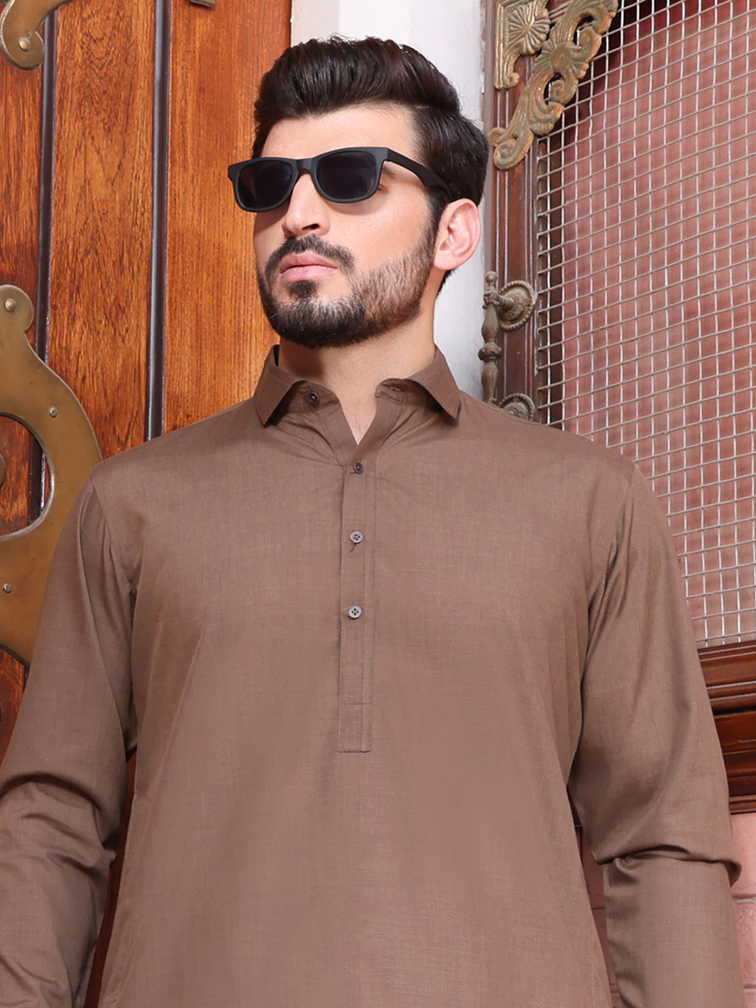 Brown Blended Kameez Shalwar - ALWA-KS-205