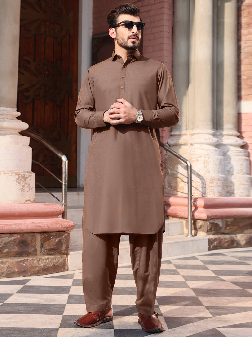 Brown Blended Kameez Shalwar - ALWA-KS-205