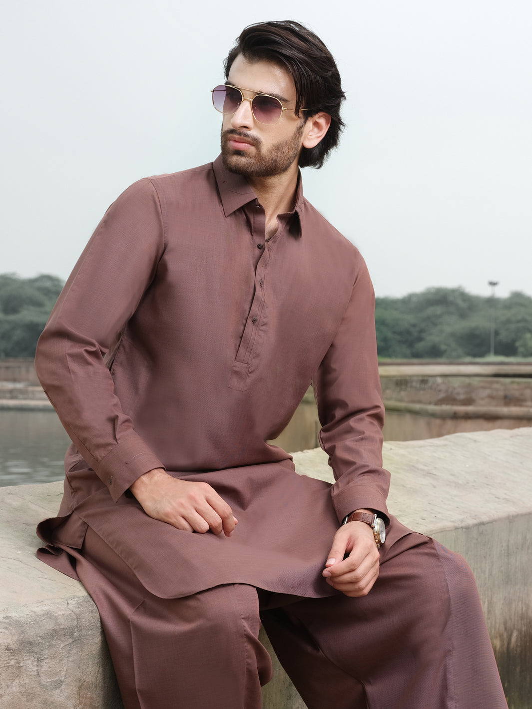 Brown Blended Kameez Shalwar - ALWA-KS-206