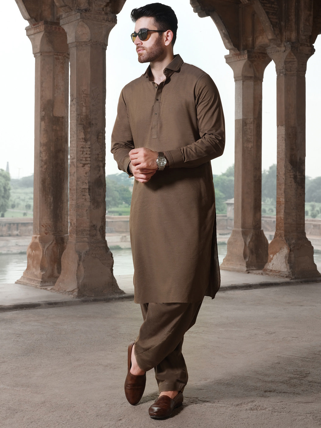 Brown Blended Kameez Shalwar - ALWA-KS-208