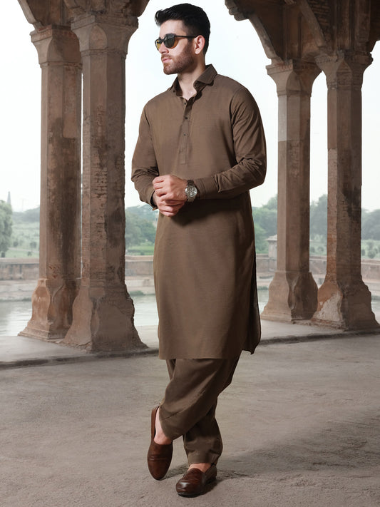 Brown Blended Kameez Shalwar - ALWA-KS-208