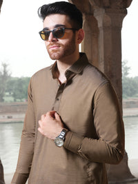 Brown Blended Kameez Shalwar - ALWA-KS-208