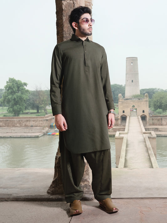 Green Blended Kameez Shalwar - ALWA-KS-210