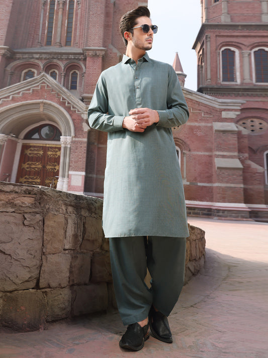 Green Blended Kameez Shalwar - ALWA-KS-211