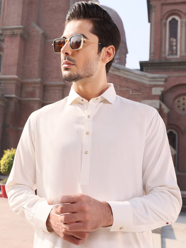 White Blended Kameez Shalwar - ALWA-KS-214