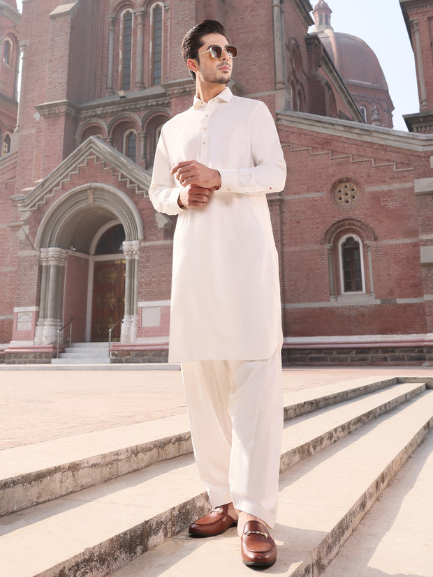 White Blended Kameez Shalwar - ALWA-KS-214