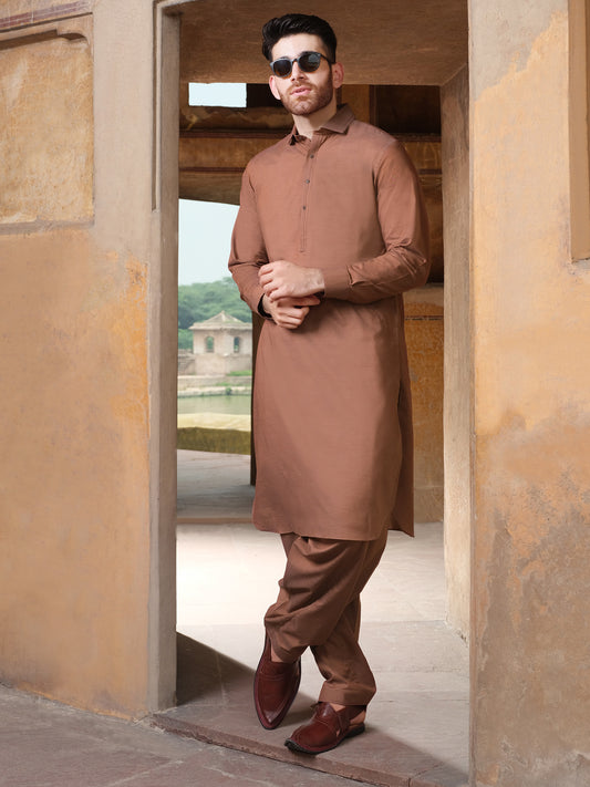 Brown Blended Kameez Shalwar - ALWA-KS-215