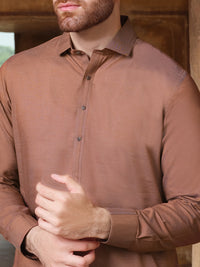 Brown Blended Kameez Shalwar - ALWA-KS-215