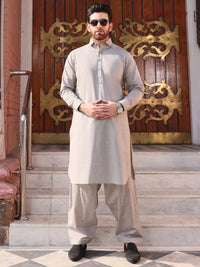 Grey Cotton Kameez Shalwar - ALWA-KS-217