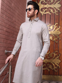 Grey Cotton Kameez Shalwar - ALWA-KS-217