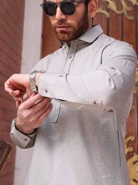 Grey Cotton Kameez Shalwar - ALWA-KS-217