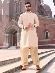 Beige Cotton Kameez Shalwar - ALWA-KS-223