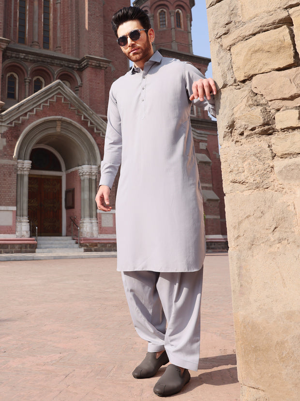 Light Blue Blended Kameez Shalwar - ALWA-KS-227