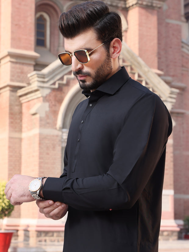 Black Blended Kameez Shalwar - ALWA-KS-228