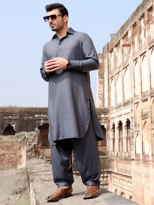 Grey Blended Kameez Shalwar - ALWA-KS-236