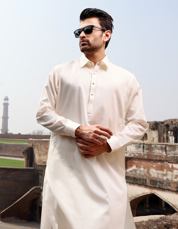 Off White Blended Kameez Shalwar - ALWA-KS-243