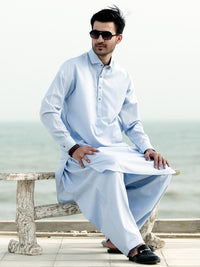 Light Blue Blended Kameez Shalwar - ALWA-KS-250