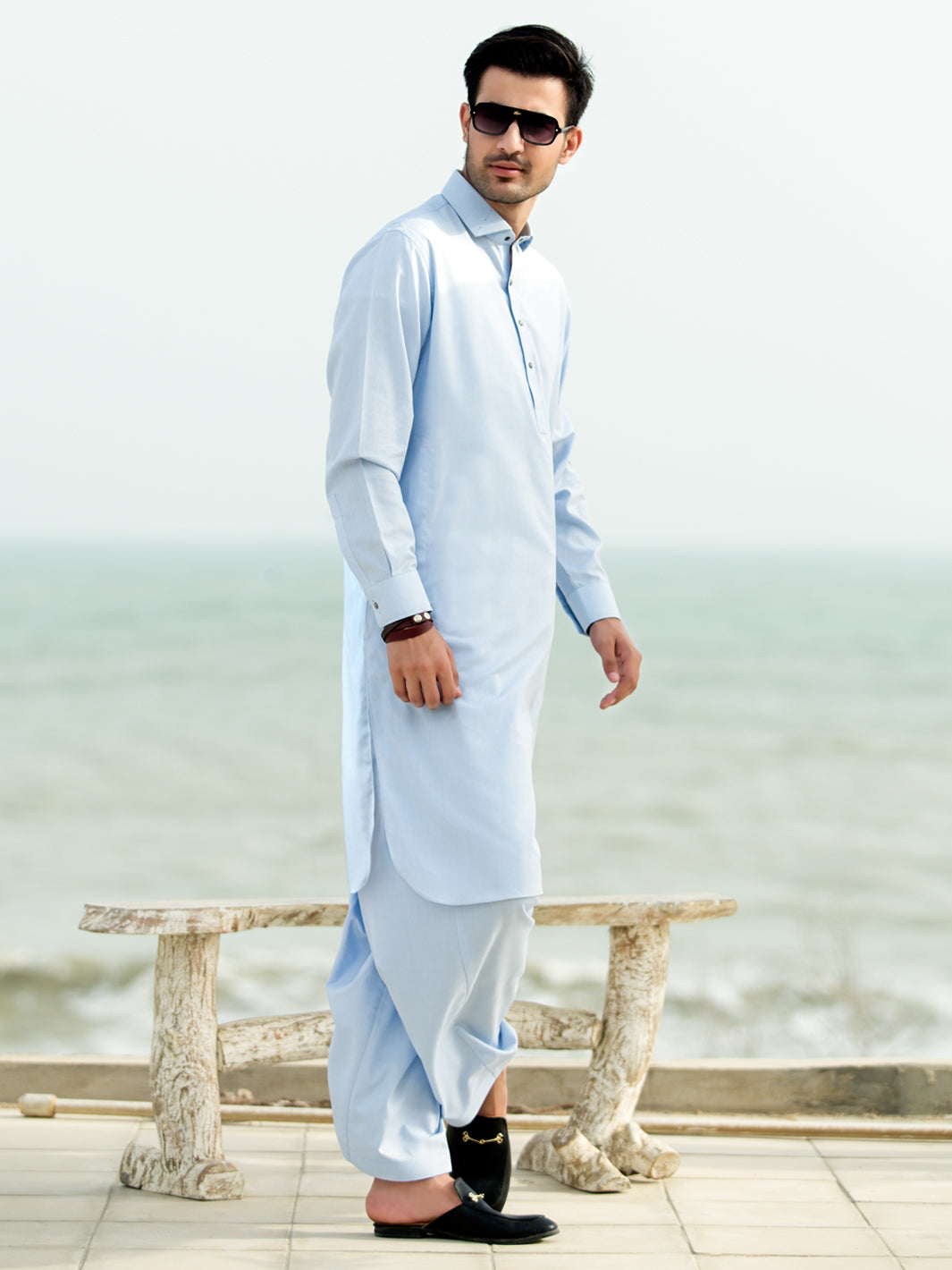 Light Blue Blended Kameez Shalwar - ALWA-KS-250