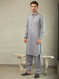 Light Grey Blended Kameez Shalwar - ALWA-KS-251