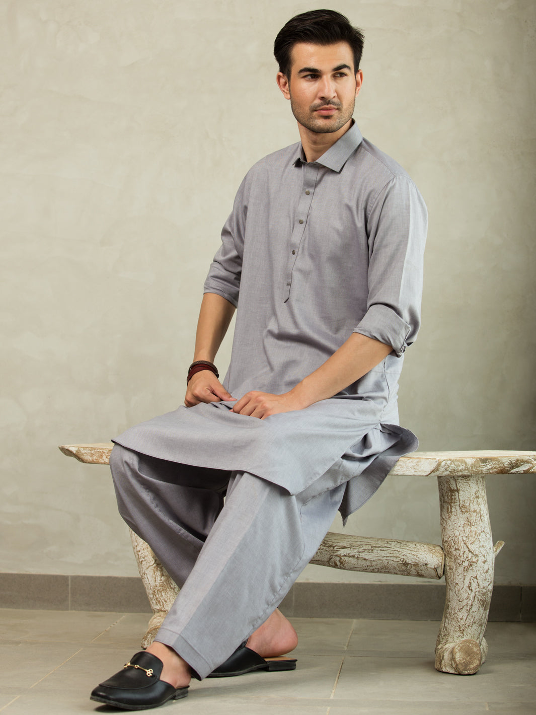 Light Grey Blended Kameez Shalwar - ALWA-KS-251
