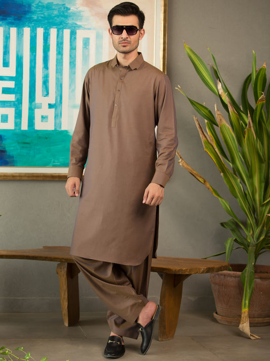 Brown Blended Kameez Shalwar - ALWA-KS-253